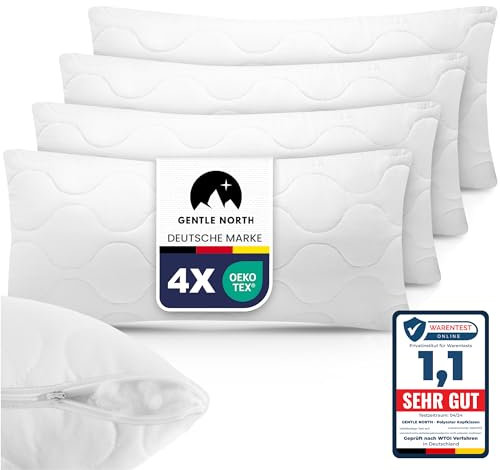 Gentle North Kopfkissen (40x80 cm groß) - 4er Set Kissen für Bett und als Dekokissen - Mit Reißverschluss für Füllung - Sofakissen - Zierkissen für Couch und Sofa - Ökotex - Waschbar bis 60° - Weiß