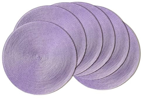 INSARV Round Braided Placemats Set of 6 Round Table Mats for Dining Tables Natural Woven Heat Resistant(Lilac Purple,6 UK)