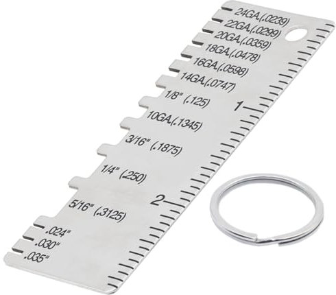 Smgda Wire Metal Sheet Thickness Gauge, Stainless Steel Welding Gage Plated Size Inspection Tool, Wire Sizes Measurement Thickness Gauge with Key Chain Portable Wire Cable Sheet Gage