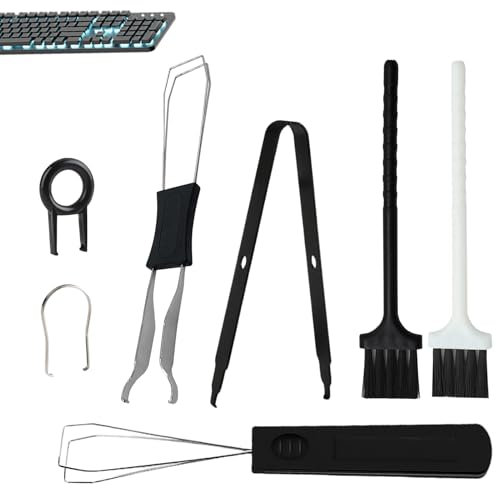 Qtksceadlnce Lot de 7 outils de retrait de touches - Extracteur de touches - Pince à épiler de précision - Brosse de clavier - Extracteur de clavier en acier inoxydable pour claviers mécaniques et