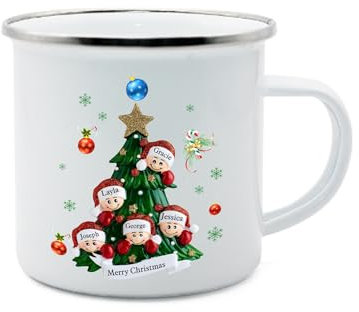 Dailygems Mug de Noël Personnalisé - Tasse de Café en Céramique 350 ML avec 2 à 6 Noms - Cadeaux pour Famille Papa Maman (5 Noms)
