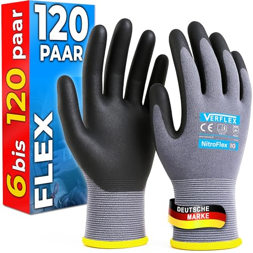 MK-Glove Arbeitshandschuhe Herren aus Nylongewirke (120 Paar) - Präzise und Angenehme Schutzhandschuhe - Robust Montagehandschuhe aus Atmungsaktiv Maschenware - Grau - 8-M