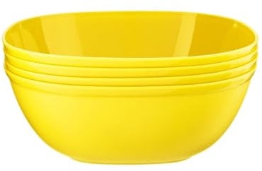 HOMESHOPA 4 Pack Yellow Plastic Cereal Square Bowls, Party Serving Bowls, Reusable Tableware Stackable Bowls, Unbreakable Lightweight Durable Soup Bowls Microwave, Dishwasher & Freezer Safe
