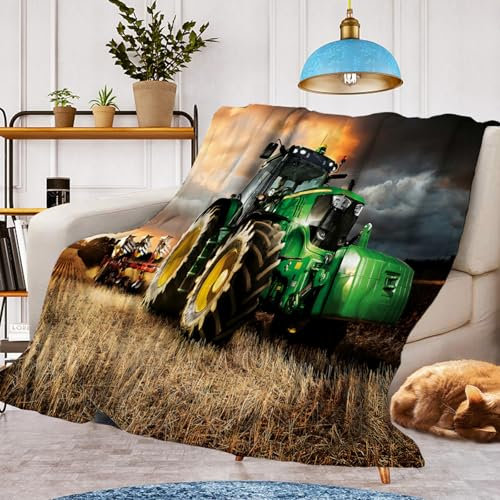 Decke TraktorMotiv Kuscheldecke,Warm und Flauschig Kinder Traktor Decken Flanelldecke,mikrofaser Couchdecke Raumdekoration(Traktor A, 130x150cm)