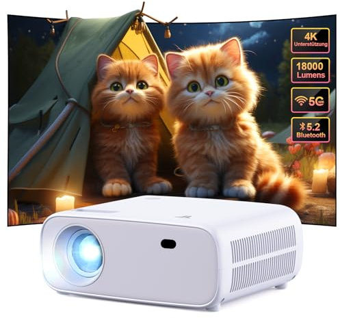 Wielio Beamer, Full HD 1080P Beamer mit 4K Unterstützung, WiFi Bluetooth Beamer, 18000 Lumen Heimkino 4K Beamer, 30-200 Zoll Projektionsgröße, Kompatibel mit iOS/Android/Laptop/HDMI(Grau)