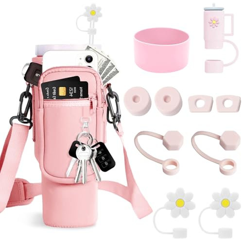 Accesorios para Stanley Cup, Bolsa para Stanley Cup, Accesorios Stanley Cup con Bandolera Ajustable, Straw Accessories for Stanley Cup, para Stanley Cup 40oz(Rosa)