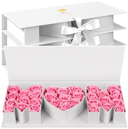 PYQTH 4 Stück leere Muttertagsbox für Blumen, Muttertagsblumen-Geschenkbox, dickere Briefförmige Geschenk-Box, befüllbare Schokoladen-Süßigkeiten-Verpackungsbox für Muttertag, Geburtstag (weiß)