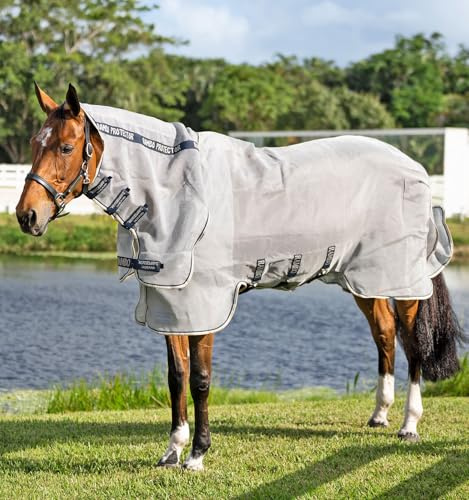 Horseware Fliegendecke Rambo Protector Integrated Silver/Navy, White & Beige/ 125 cm (5'9)