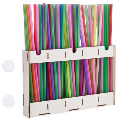 UNICRAFTALE Wooden Straw Holder with Double Sided Adhesive Tape Tumbler Straw Organizer Rack Straw Holder Dispenser Accessories Storage Container Supplies for Kitchen Counter Cabinets