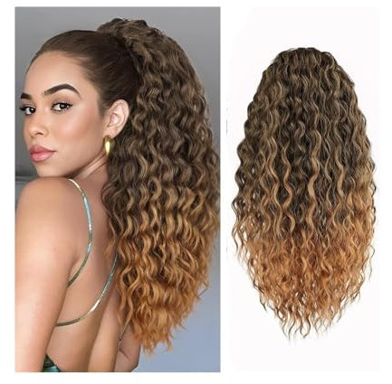 Mujeres 24 Inch Drawstring Ponytail Extension Curly Ponytail Clip in Hair Extensions for Women Curly Synthetic Hairpiece for Daily Party Uso diario(Natural Black+Dark Blonde)