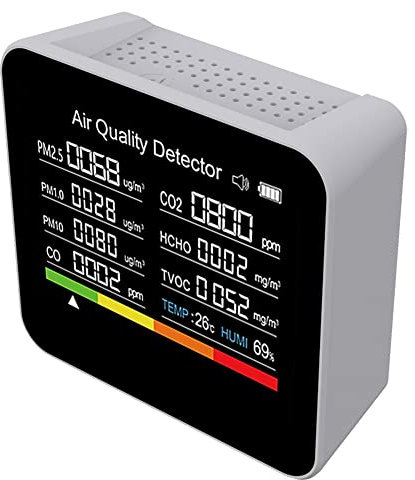 Fuhjythy 1Pcs 9 in 1 Air Quality Monitor Meter Carbon Dioxide Detector TVOC HCHO PM2.5 PM1.0 PM10 Temperature Humidity Detection