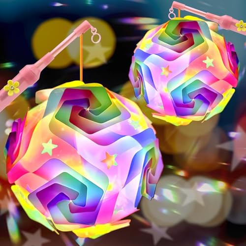 Laterne 2er Laternenstab für St Martin mit Multicolor Laterne, Laternenstäbe Led, Laterne Bastelset, Elektrisch Kinderpartys, Cosplay