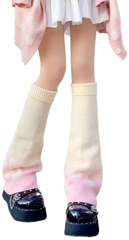 Damen Stulpen Gestreift Stern Muster Gestrickt Y2k Punk Japanische Kawaii Streetwear Harajuku Kniestrümpfe, 953 Weiß Rosa, Einheitsgröße