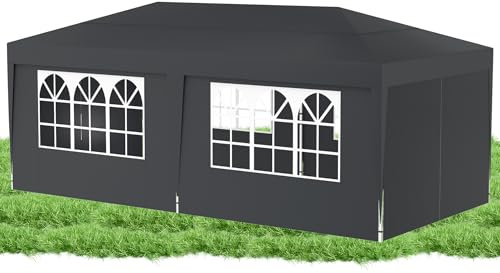 QEENTOE 3x6m Faltpavillon Winterfest Pavillon Höhenverstellbar Wasserdicht Pop-Up Partyzelt mit Tasche Bierzelt Faltpavillon Gartenpavillon für Hochzeiten Freien - mit Seitenwände - Anthrazit