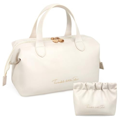 YMIFEEY 2 Stück Kosmetiktasche Kulturtasche Damen Kulturbeutel PU Make Up Tasche Groß Klein Set, Schminktasche Makeup Bag Waschtasche Reise Cosmetic Bag Beauty Case Organizer für Frauen (Beige- PU)