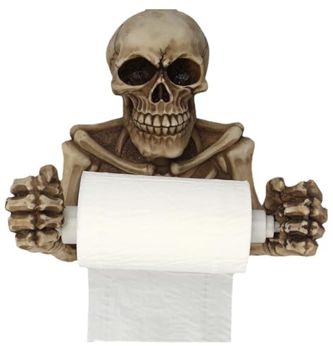 PAEFIU Toilettenpapierhalter, Totenkopf WC Papier Halter, Harz Schädel Skull Wandhalterung Seidenpapierhalter, Skelett Halter Klopapier, Gothic Bad Zubehör, für Badezimmer, Küche, Halloween Festival