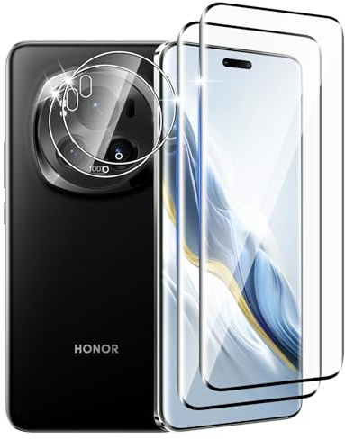 DXULWLM 2+2 Pièces Verre Trempé pour Honor Magic 6 Pro avec Caméra Arrière Protecteur,HD Transparent,3D Incurvé Couverture Complète,9H Dureté,sans Bulles,Anti-Rayures,Protection Décran