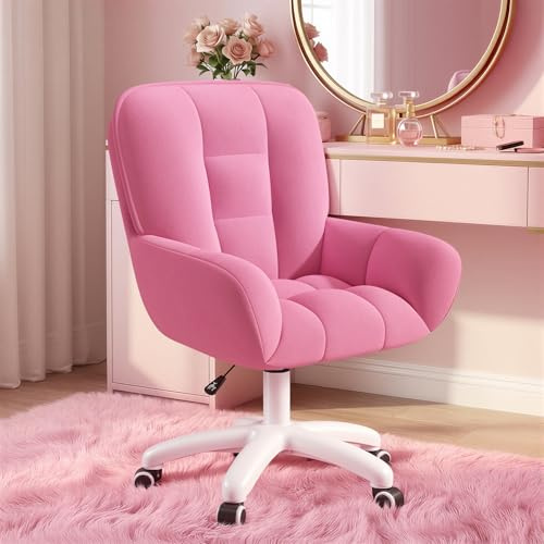 Aivermeil Homeoffice & Schminkstuhl 2-in-1 Ergonomischer Samt Drehstuhl 360°, Höhenverstellbar für Arbeitszimmer Schlafzimmer Rot