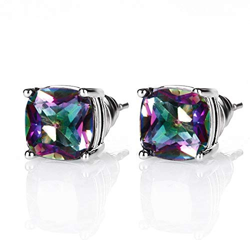 LYGXWJFC 7mm Regenbogen Mystic Topas Ohrringe für Frauen 100% Silber Schmuck Ohrring Party Hochzeit Geschenk