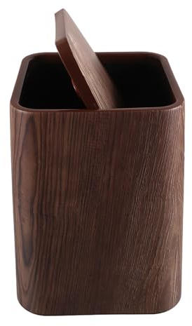jojofuny Rectangular Brown Waste Bin: Wood-Like Trash Can with Swing-Top Lid - Compact Trash Can for Home Office Toilet Bedroom Living Room
