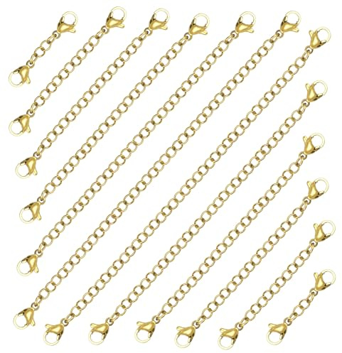 12 Stück Verlängerung für Halskette, 3cm, 5cm, 7.5cm, 10cm, 13cm, 15cm Verlängerung für Armbänder, Halskette Armband Verlängerung, Goldarmbänder, Goldarmbänder, Edelstahlmaterial(12 Gold)