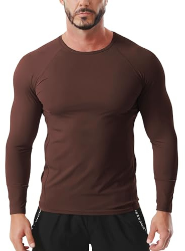Rane Sports Men's Cool Touch Compression Shirt Long Sleeve Ice Silk Workout Tops Quick Dry Athletic Base Layer Gym Running Training