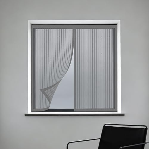 Zanzariera Finestra 150 x 140 cm Chiusura Automatica Zanzariera a Tenda Dimensione Fissa, Non Può Essere Tagliato per Finestra Esterne Del Balcone, Grigio
