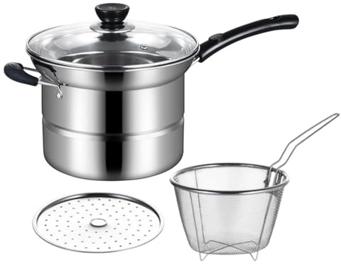 Qapayieg Olla Freidora Con Cestillo | Ollas Freidora De Pequeña | Olla Multifuncional De Acero Inoxidable | Utensilio De Cocina | Herramienta De Cocina para Papas Fritas Mariscos Camarones