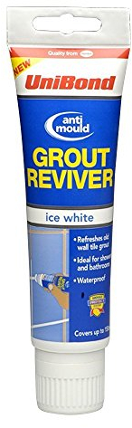 UniBond White Grout Reviver Pack with Sponge Applicator , Waterproof Anti-Mould Tile Grout Whitener for Bathrooms and Kitchens, 1x125ml