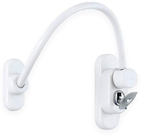 XFORT Restrictor de ventana blanco con llave, 20cm de longitud de cable restringe la apertura a 100mm para prevenir lesiones o robos, duradera para la seguridad y protección para niños (1) Blanco