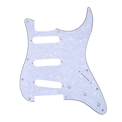 Musiclily 11 Löcher SSS Strat Pickguard Gitarre Schlagbrett für Fender American/Mexican Standard Stratocaster Modern Style E-Gitarre,4 lagig White Pearl
