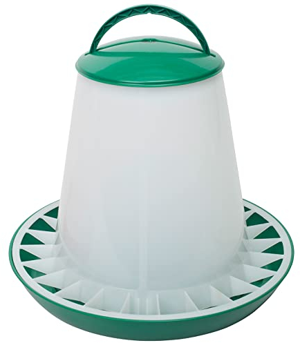Geflügel Futterautomat 10kg, grün - Automatischer Futterspender für Hühner - Futtertrog für Geflügel - Spender Automat für Hühnerfutter - aufhängbare Futterstation mit Deckel