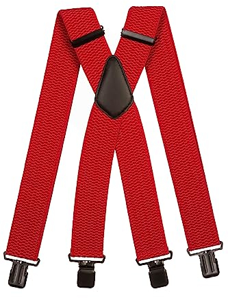 Olata Extra Breite Hosenträger für Herren – 5 cm breit, Robust und Verstellbar mit Stabilen Clips, Ideal für Arbeit und Elegante Outfits. Rot (Schwarz Clips)