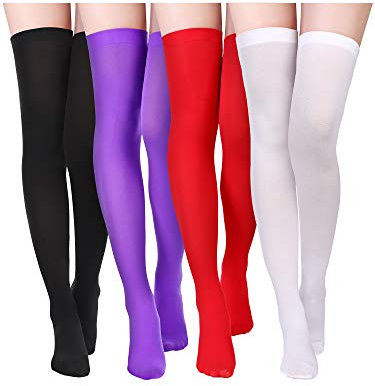 4 Paia Donne di Calze Autoreggenti in Seta Calze di Nylon per Donne Halloween Cosplay Accessorio Costume Festa (Nero, Bianco, Rosso, Viola, M)