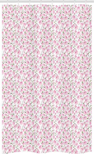 ABAKUHAUS Floreale Tenda da Doccia Stalla Ranunculus Primavera, Set per Il Bagno in Tessuto con Ganci, 120 cm x 180 cm, Rosa secca Rosa e Verde Oliva