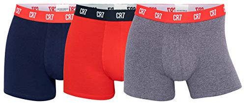 CR7 Cristiano Ronaldo Baumwoll-Badehose für Herren, Packung mit 3, Rot, Marine, Grau, XL