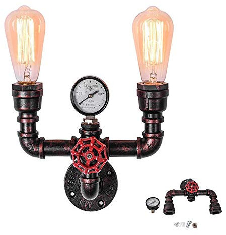 Retro Wandleuchte E27 Wasserpfeife Wandlampe Schmiedeeisen 2 Kopf Wandbeleuchtung Industrie Dachboden Wand strahler Beleuchtung Korridor Wohnzimmer Esszimmer Balkon Innen Außendekoration Deckenleuchte