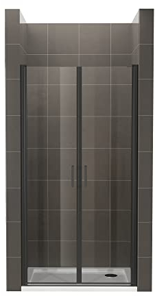 Duschtür STELLA 91x190 cm Nischentür Verstellbereich von 91-94 cm, Höhe: 190 cm, Dusche aus 6 mm Klarglas ESG Sicherheitsglas mit Nano und schwarze Aluminiumprofile - Alle Größen BC