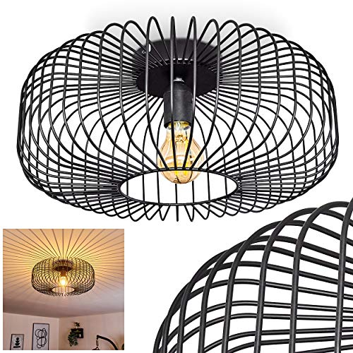 HOFSTEIN Deckenleuchte Wemude, runde Deckenlampe für Küche, Schwarz, 1-flammig, E27-Fassung, Lichteffekt durch Gitter-Optik, Retro-Leuchte, Metall, Lampe Wohnzimmer, Schlafzimmer, Ø 40 cm
