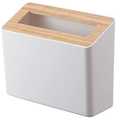 Yamazaki 5231 RIN Tisch-Mülleimer, weiß, ABS-Harz/Holz, minimalistisch, 22 x 9 x 15.5 cm