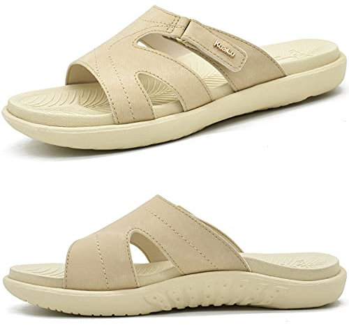 KuaiLu Ciabatte Donna Ortopediche Moda Leggere Comode Supporto Arco Plantare Doccia Sandali Estive Spiaggia Piscina Aperte Mare Pantofole Antiscivolo Gomma Suole Scarpe Beige 36