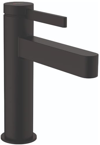hansgrohe Waschtischarmatur Finoris, Wasserhahn Bad mit Auslauf Höhe 110 mm, mit Zugstange, Badarmatur wassersparend, Mattschwarz