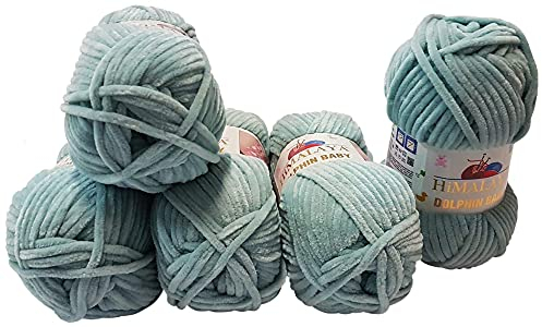 chenille 5 x 100 Gramm Himalaya Dolphin Strickwolle, Babywolle , 500 Gramm Wolle Super Bulky (graublau 80344), 35_x_25 CM