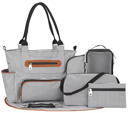 SONARIN 7er-Set Baby Wickeltasche,Multifunktionale Babytasche Mutter Windeltasche Reise Umhängetasche Tragetasche Handtasche mit Flaschentasche Wickelunterlage & Kinderwagen Haken(Schwarz)