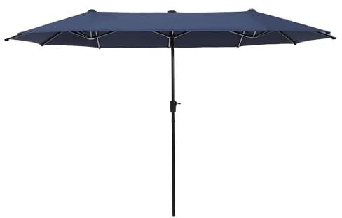 PHIVILLA Garden Parasol Umbrella 380 cm×200 cm Larger Patio Umbrella for 6-8 Person Revolve Handle UV 50+ (Navy Blue)