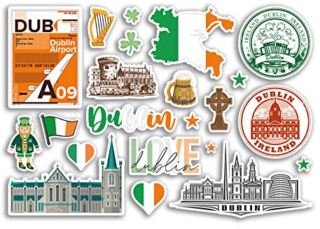 A5 Aufkleberbogen Dublin-Vinyl-Aufkleber – Irland Irische Sehenswürdigkeiten Urlaubsstempel Sommerkarte Flagge Reise Stadt Gepäck Scrapbooking #79029
