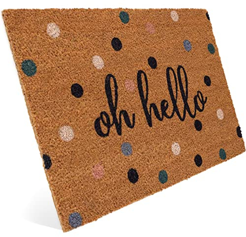 Entrando Fussmatte aus Kokos 40x60 cm - 20 Stillvolle Motiven - für außen, robust, rutschfest - ideal für überdachte Haustür (Punkte & Oh Hello)