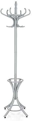 COSTWAY Coat Rack, 12 Hooks Freestanding Clothes Hat Hanger Stand with Umbrella Holder, Solid Wood Display Hall Tree Storage Organiser Unit for Home Bedroom, Hallway, Entryway and Office (Grey)