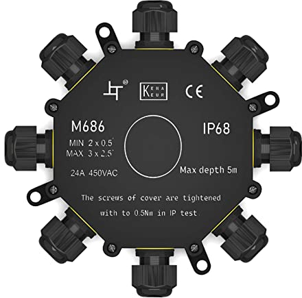hb-digital Wasserdichte Abzweigdose IP68 8-Wege Verteilerdose Außen Schnellverbinder Klemmdose Drahtbereich 4mm-14mm Stromkabelkupplung 8-polig 0,5~2,5 mm² Verbindungsstück Verteilerdose