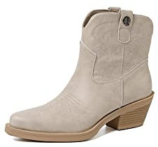 QUEEN HELENA Texani Stivaletti Camperos con Tacco Bassi Cowboy Ricamati a Punta Western Donna X28-102 (Beige, Sistema Taglie Calzature EU, Adulto, Donna, Numero, Media, 36)